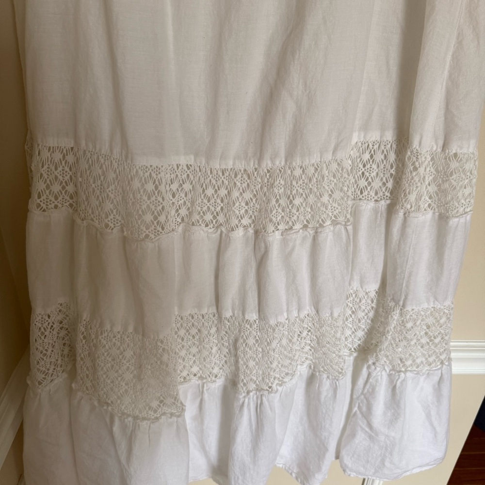 Y2K Bohemian Coastal White Maxi Pull-On Skirt With Eyelit Lace Detail Size Small - Picture 3 of 8